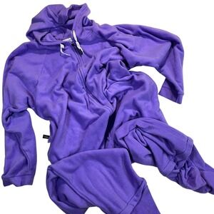 Forever Lazy Purple Fleece Adult Sleep Suit Pajamas Zip-Off Feet Back Hatch L